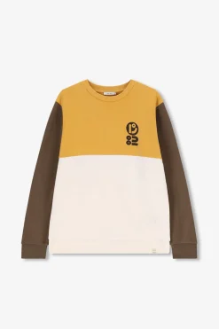 Donkergroene colourblock sweater met artwork