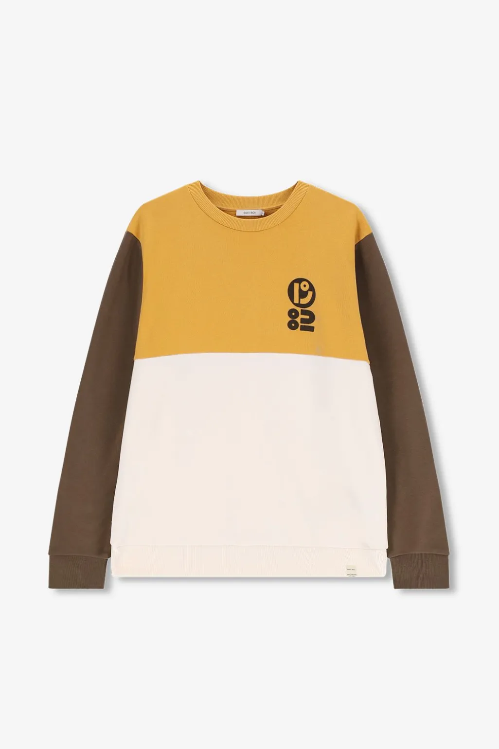 Donkergroene colourblock sweater met artwork