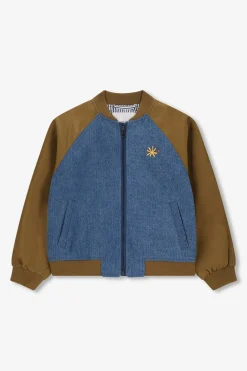 Donkergroene denim bomberjack met artwork