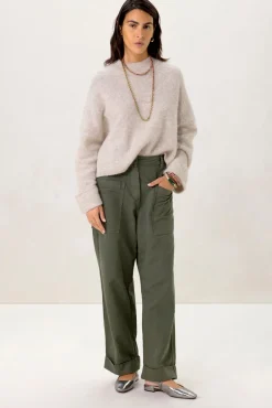 Donkergroene high waist broek met opgestikte zakken