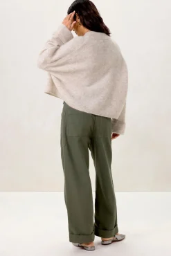 Donkergroene high waist broek met opgestikte zakken