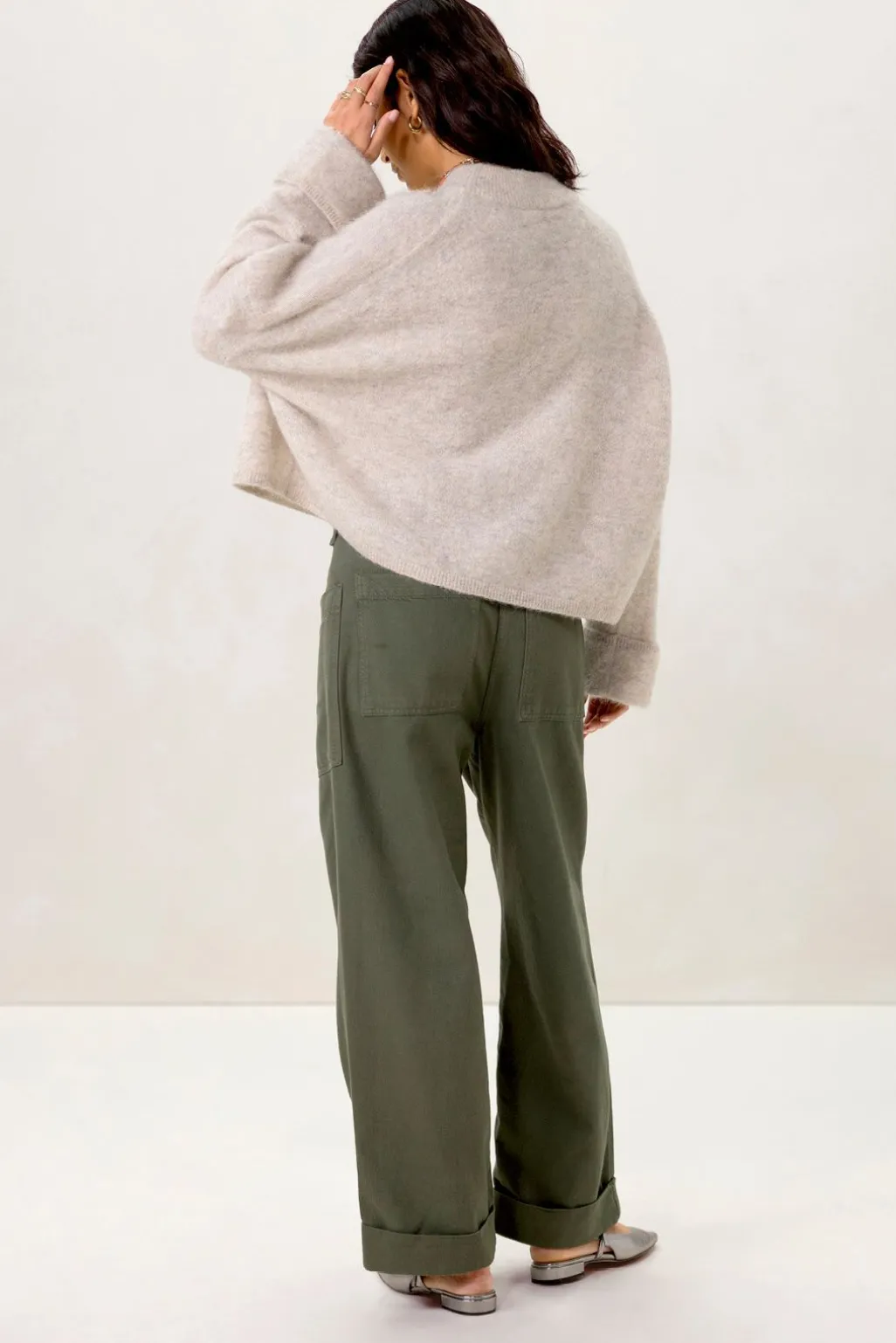 Donkergroene high waist broek met opgestikte zakken
