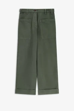 Donkergroene high waist broek met opgestikte zakken