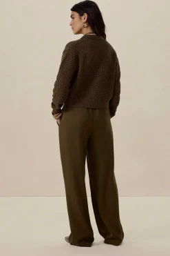 Donkergroene high waist wide leg broek