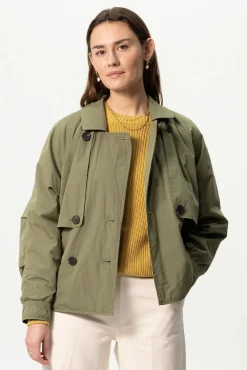 Donkergroene korte trenchcoat
