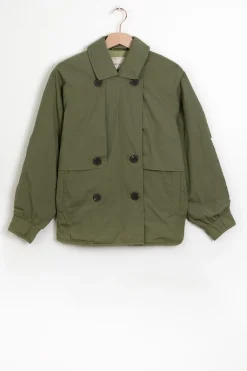 Donkergroene korte trenchcoat