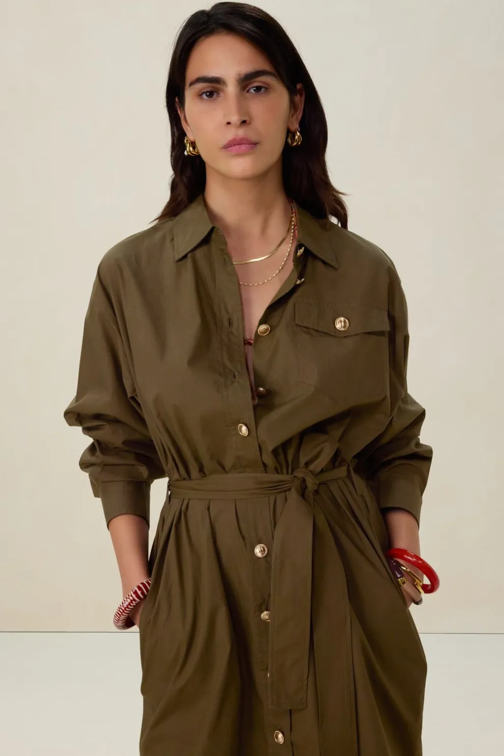 Donkergroene maxi jurk met ceintuur