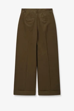 Donkergroene mid waist poplin broek