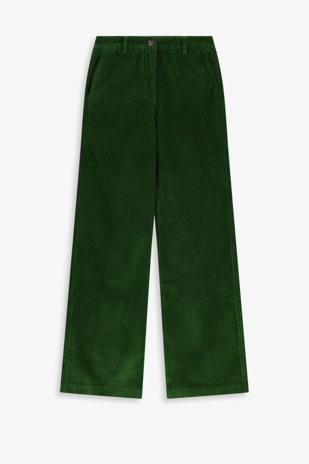 Donkergroene mid waist wide leg corduroy broek
