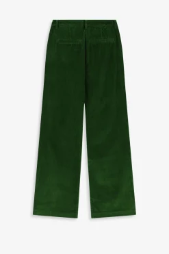 Donkergroene mid waist wide leg corduroy broek
