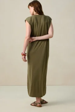 Donkergroene mouwloze maxi jurk