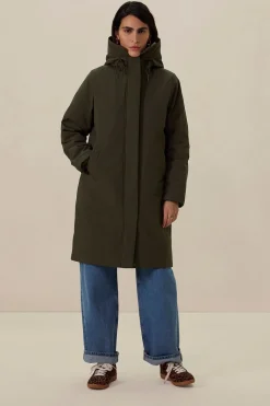 Donkergroene parka met uitneembare faux fur voering