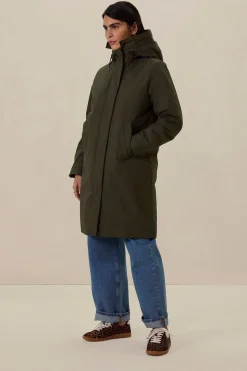Donkergroene parka met uitneembare faux fur voering