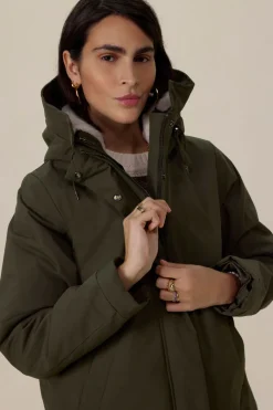 Donkergroene parka met uitneembare faux fur voering