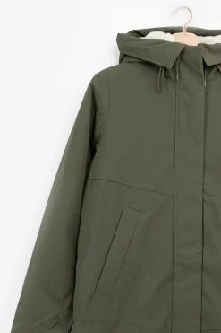 Donkergroene parka met uitneembare faux fur voering