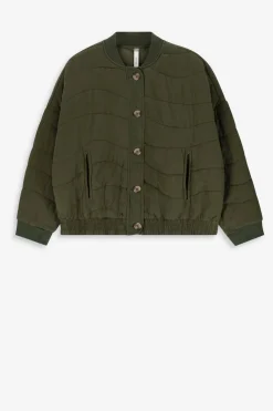 Donkergroene quilted bomber jas