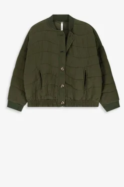 Donkergroene quilted bomber jas
