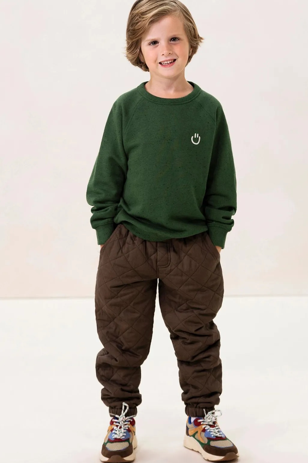 Donkergroene quilted pull on broek