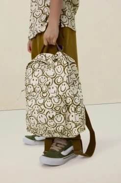 Donkergroene rugzak met smiley print