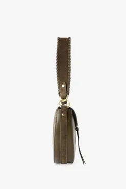 Donkergroene suède leren crossbody tas