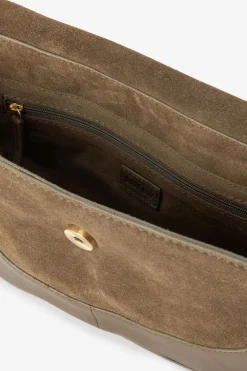 Donkergroene suède leren crossbody tas