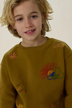 Donkergroene sweater met embroidery
