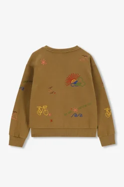 Donkergroene sweater met embroidery
