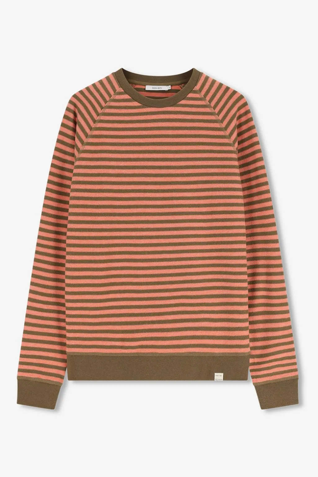 Donkergroene sweater met oranje strepen