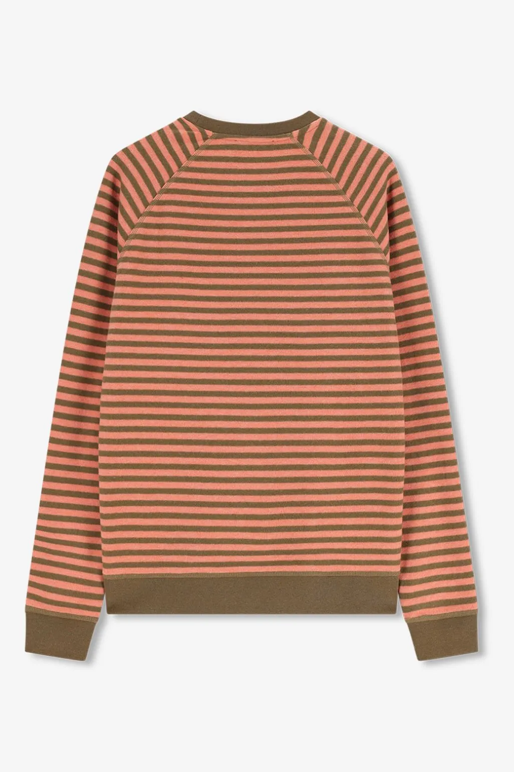 Donkergroene sweater met oranje strepen