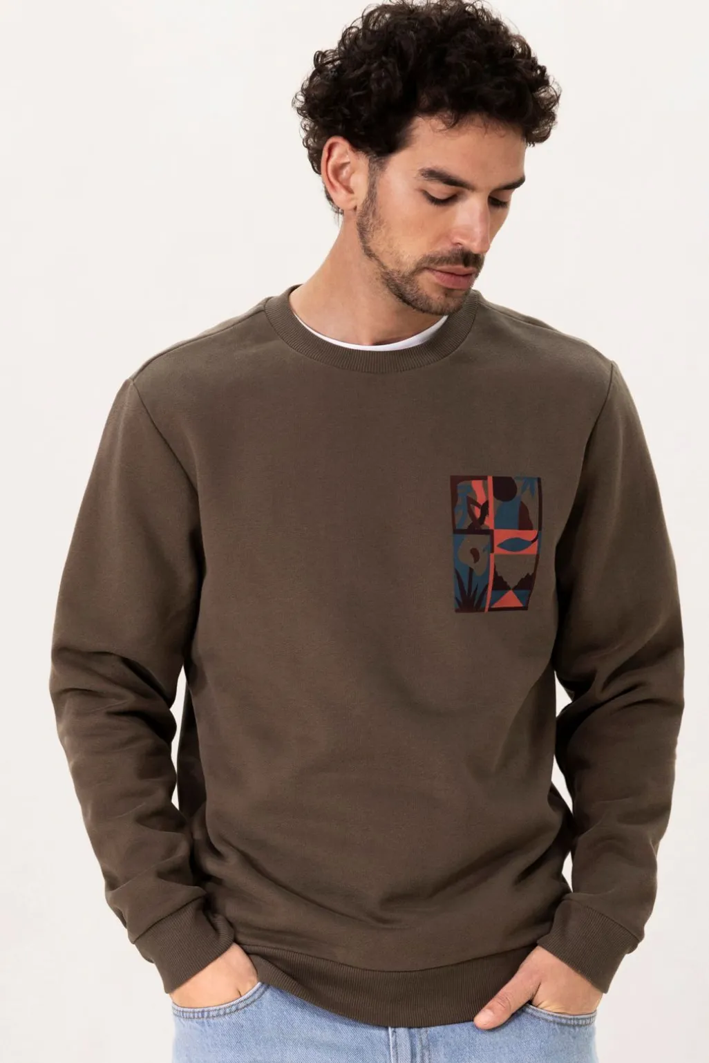 Donkergroene sweater met print