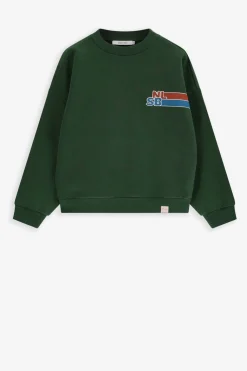 Donkergroene sweater met artwork
