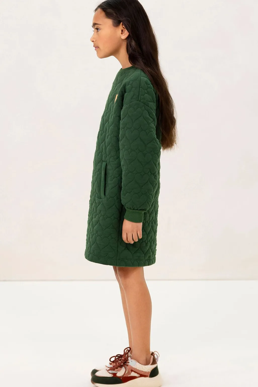 Donkergroene sweatjurk met hartjes