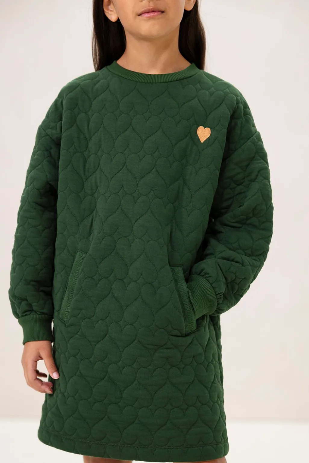 Donkergroene sweatjurk met hartjes