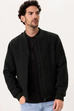 Donkergroene wollen jas met herringbone