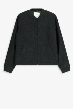 Donkergroene wollen jas met herringbone