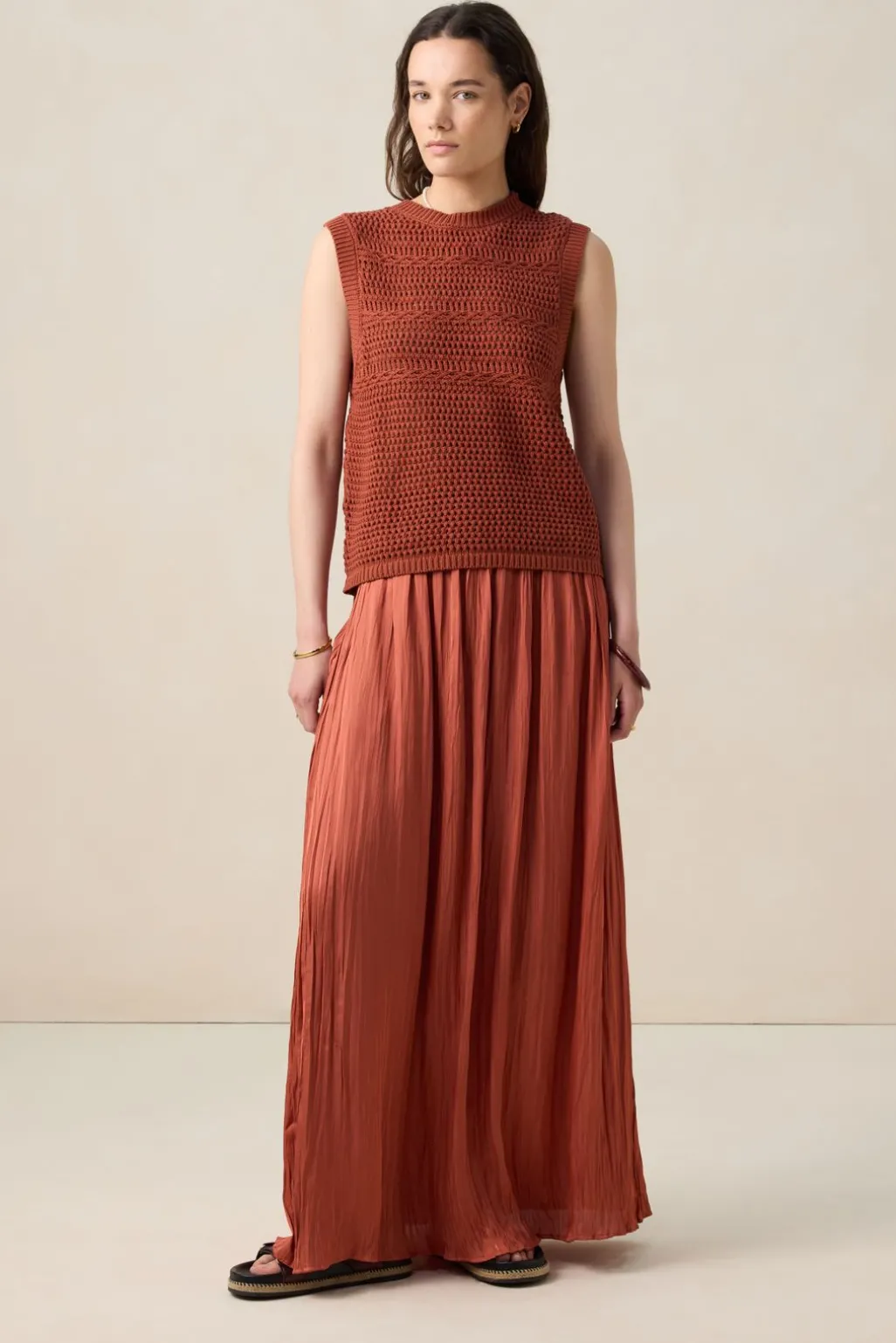 Donkeroranje geplooide maxi rok