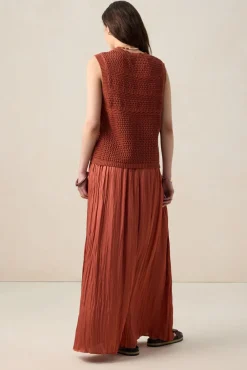 Donkeroranje geplooide maxi rok