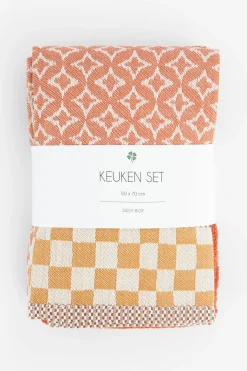 Donkeroranje handdoek en theedoek