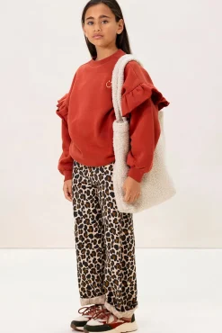 Donkeroranje oversized sweater met ruffles en smiley patch