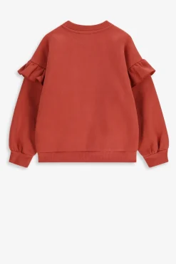 Donkeroranje oversized sweater met ruffles en smiley patch