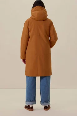 Donkeroranje parka met uitneembare faux fur voering