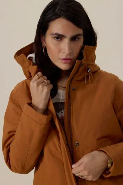 Donkeroranje parka met uitneembare faux fur voering