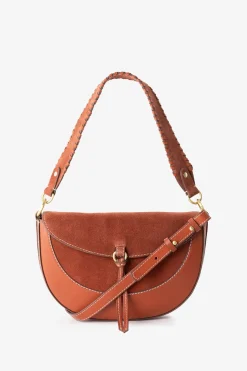 Donkeroranje suède en leren crossbody tas