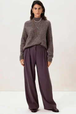 Donkerpaarse high waist wide leg broek