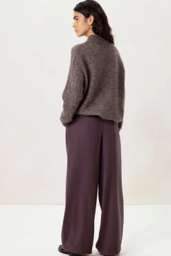 Donkerpaarse high waist wide leg broek