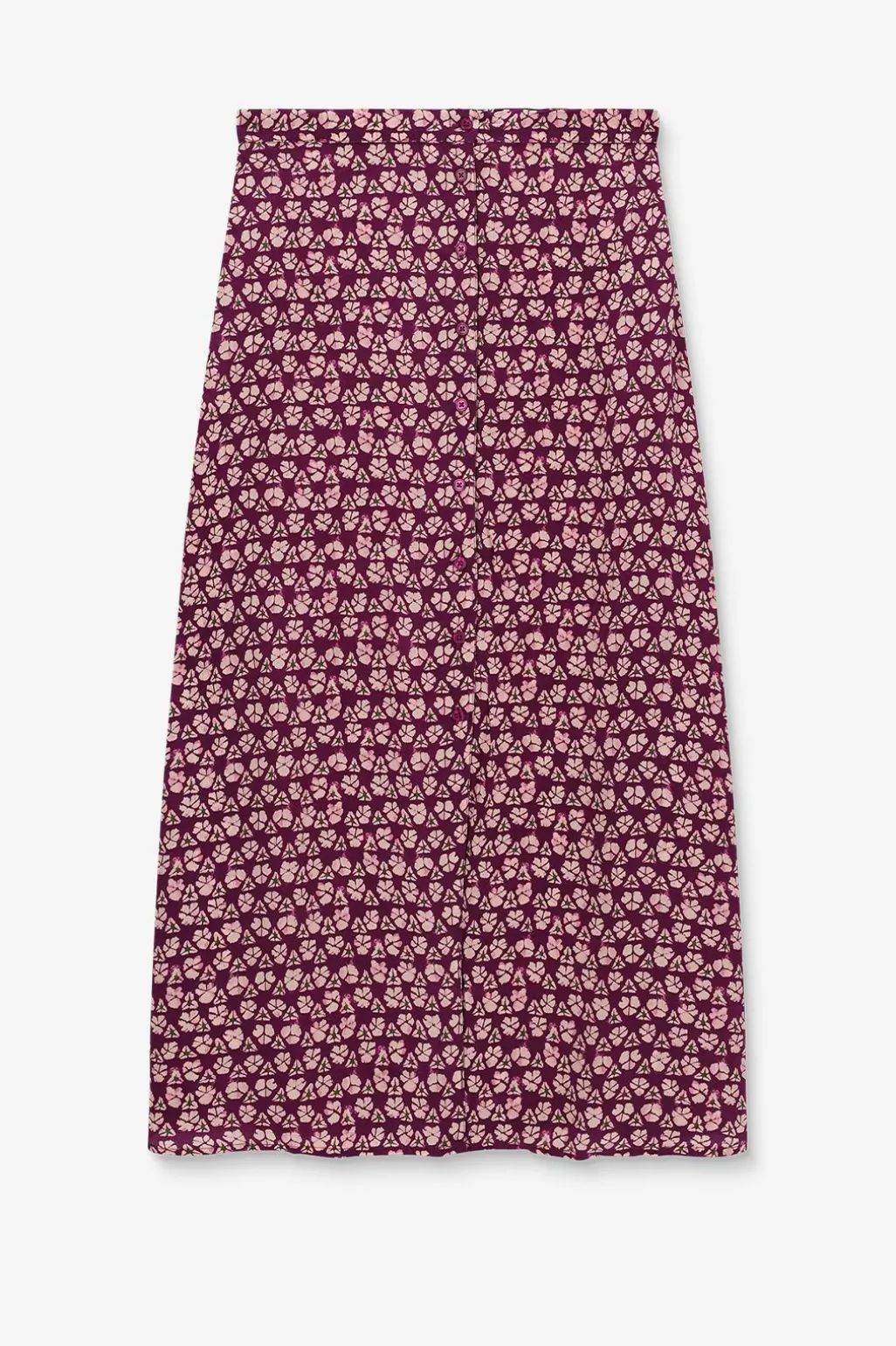 Donkerpaarse midi rok met print