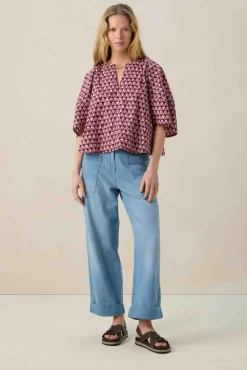 Donkerpaarse top met print