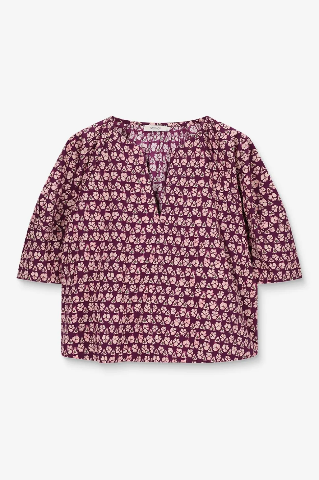 Donkerpaarse top met print