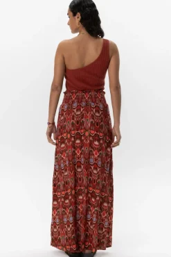 Donkerrode gebreide one shoulder top