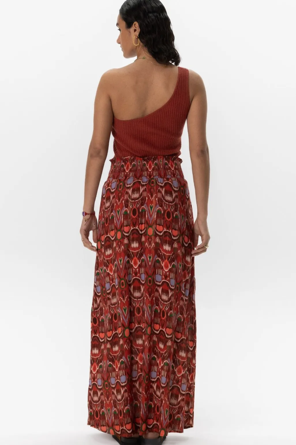 Donkerrode gebreide one shoulder top
